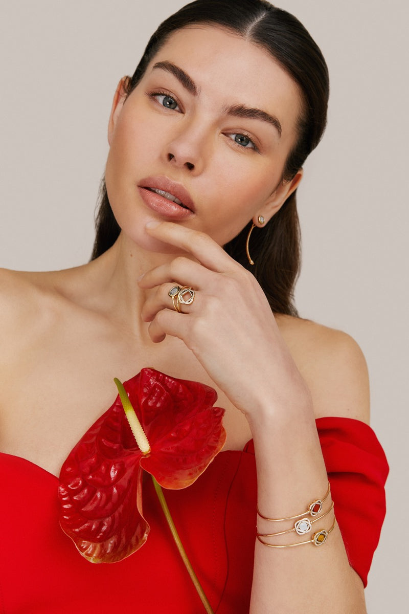 Pavé diamonds drop earrings in 18k rose gold