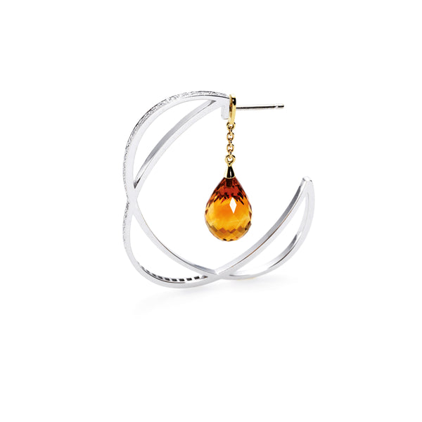 Citrine drop earrings with diamonds in 18k white gold | Alessandra Lapeschi