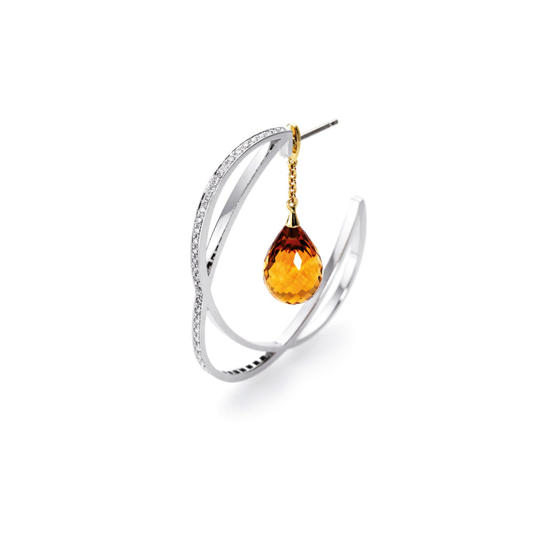 Citrine drop earrings with diamonds in 18k white gold | Alessandra Lapeschi 
