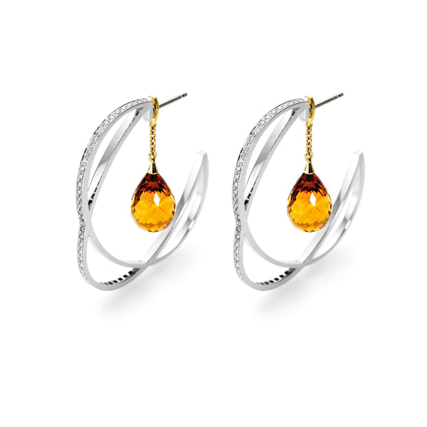 Citrine drop earrings with diamonds in 18k white gold | Alessandra Lapeschi