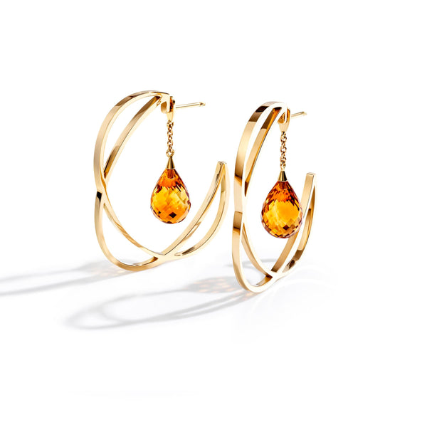 Citrine drop hoop earrings in 18k gold. | Alessandra Lapeschi 