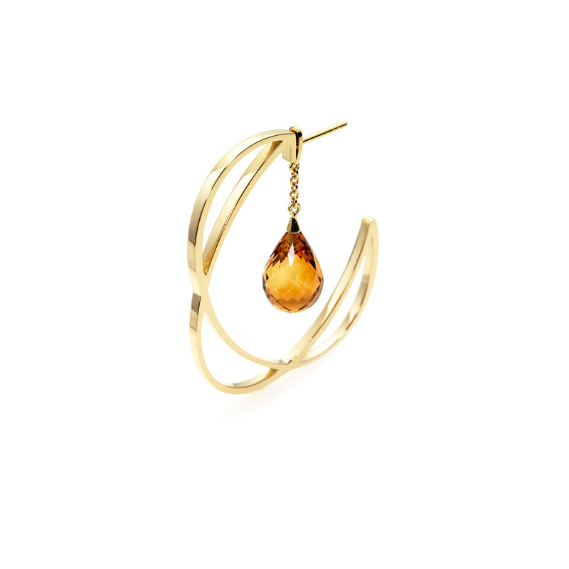 Citrine drop hoop earrings in 18k gold. | Alessandra Lapeschi 