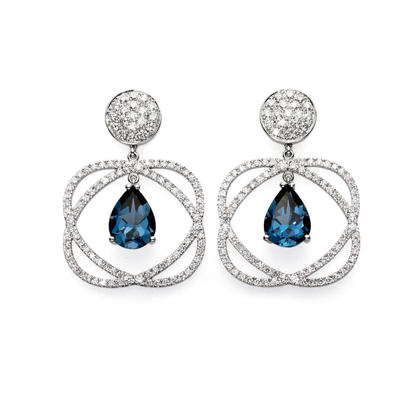 London blue topaz earrings with diamond in 18k white gold | Alessandra Lapeschi 