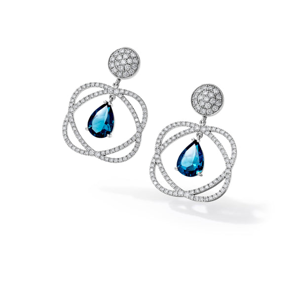 London blue topaz earrings with diamond in 18k white gold | Alessandra Lapeschi 