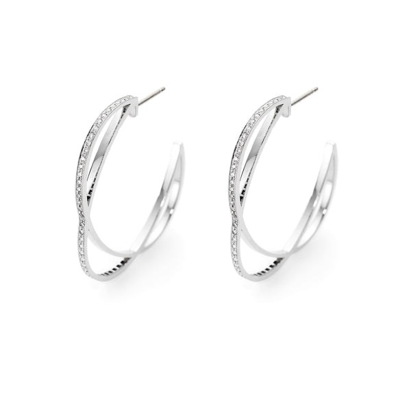 Large diamond hoop earrings in 18k white gold | Alessandra Lapeschi 